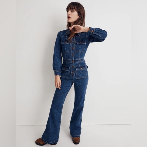 NWT Madewell Denim Flare Jumpsuit - 6 - Classic Indigo Blue - Picture 1 of 11